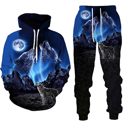 Zelbuck Unisex 3D Druck Wolf-Hoodie-Set Herren Damen Kapuzenpullover Bunt Langarm Sweatshirt S-6XL Hoodie Pullover Jacke Mit Kapuze (Styple 5#,L) von Zelbuck