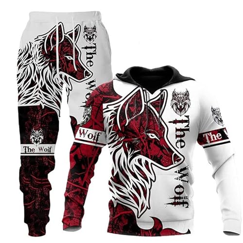 Zelbuck Unisex 3D Wolf Druck Hoodie Herren Kapuzenpullover Jogger Set Wolf Hoodie Pullover Langarm Fleece Sweatshirt S-6XL (A1,L) von Zelbuck