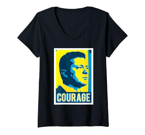 Damen Zelensky - Courage Hemdständer mit Ukraine T-Shirt mit V-Ausschnitt Damen Zelensky - Courage Hemdständer mit Ukraine T-Shirt mit V-Ausschnitt von Zelensky - Courage Shirt Stand with Ukraine