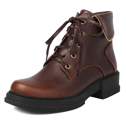 ZeleySoley Mode Schnüren Kampfstiefel for Damen Leder Knöchel Stiefelettens with Side Reißverschlussper Brown Große 39 ZeleySoley Mode Schnüren Kampfstiefel for Damen Leder Knöchel Stiefelettens with Side Reißverschlussper Brown Große 39 von ZeleySoley