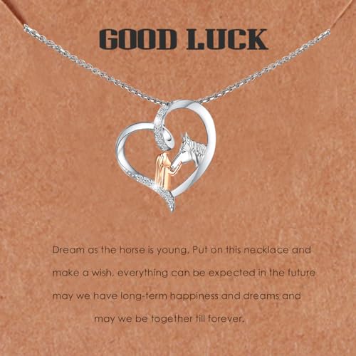 Zelnff Silber Halskette für Mädchen und junge Frauen - Pferd Anhänger - Romantisch - Unisex - 925 Sterling Silber - 25g - Herzform - Mädchenrose - NECKLACE - Frauen - Kind von Zelnff