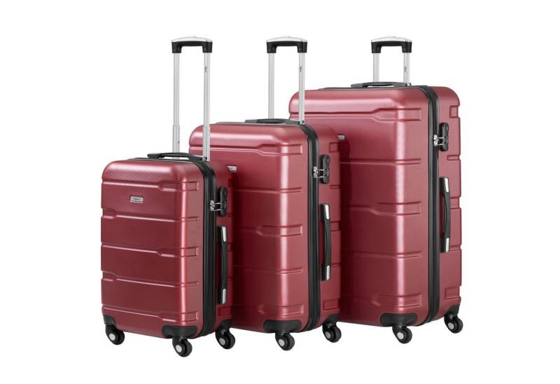 Zelsius Kofferset Koffer Set 3 Stück, Rot, ABS Hartschalenkoffer mit Zahlenschloss, 4 Rollen, (Set, Set aus drei Koffern) von Zelsius
