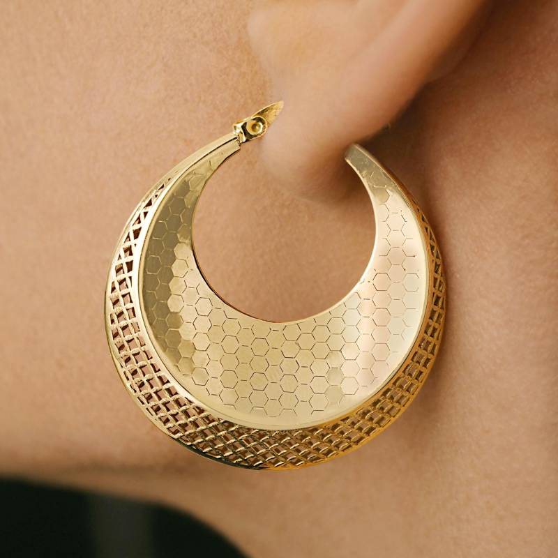 Bienenwabe Käfig Große Hoop Ohrringe, Feiner Handgemachter Statement Schmuck, 14K Solid Gold Chunky Bold Dicke Sommer Hochzeitsgeschenk von ZelvetiJewelry