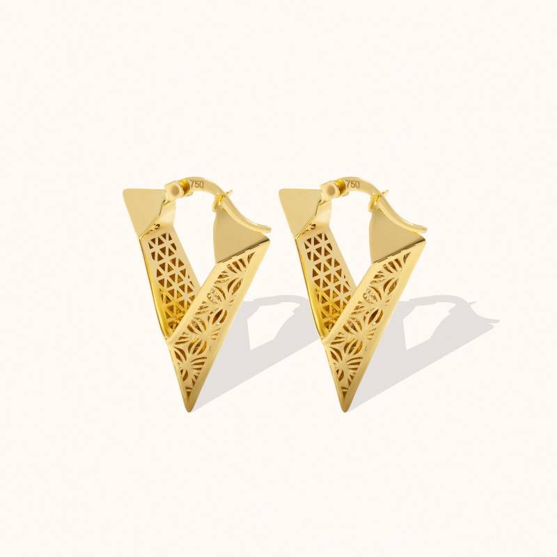 Handgemachte 14K Solid Gold Floral V Creolen Zierlicher, Dicker Schmuck von ZelvetiJewelry