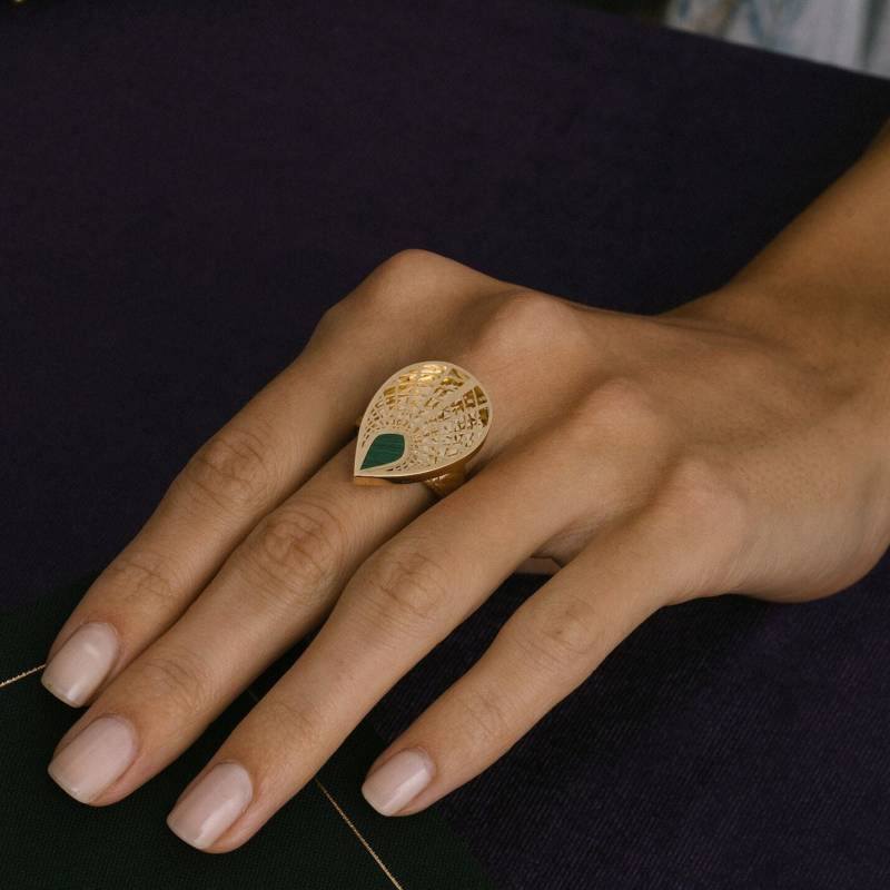 Malachit Teardrop Statement Ring, Feiner Handgemachter Maximalist Schmuck, 14K Solid Gold Pfau Chunky Einzigartiges Sommer Hochzeitsgeschenk von ZelvetiJewelry