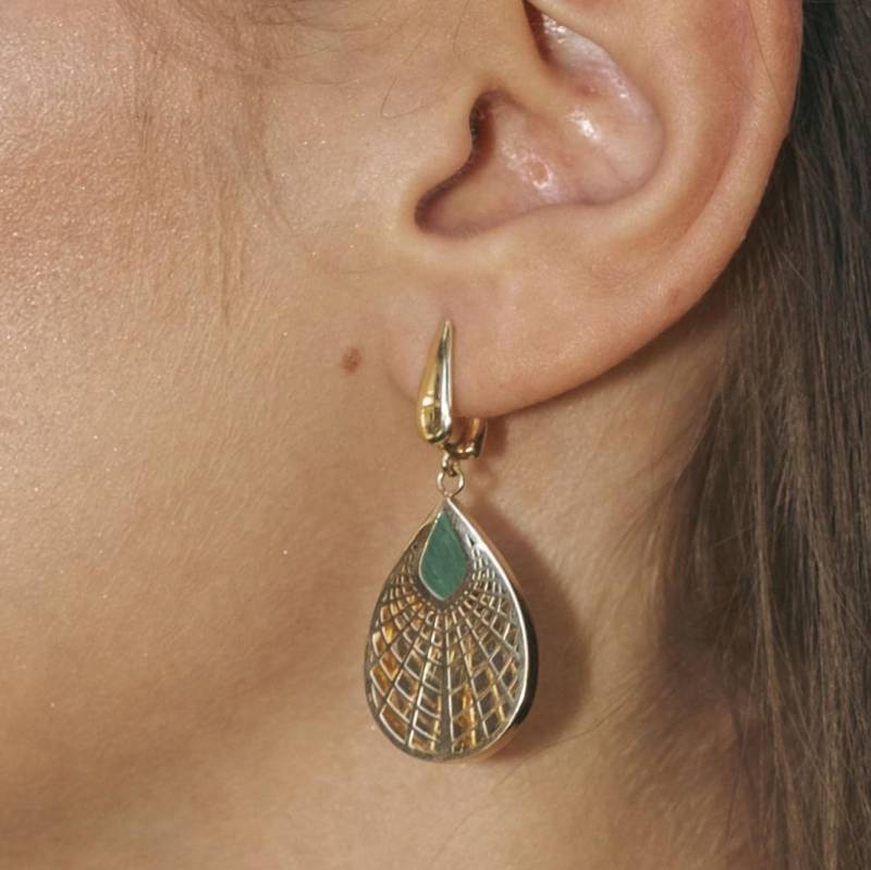 Handgemachte 14K Gold Malachit Blatt Ohrringe Feine Schmuck von ZelvetiJewelry