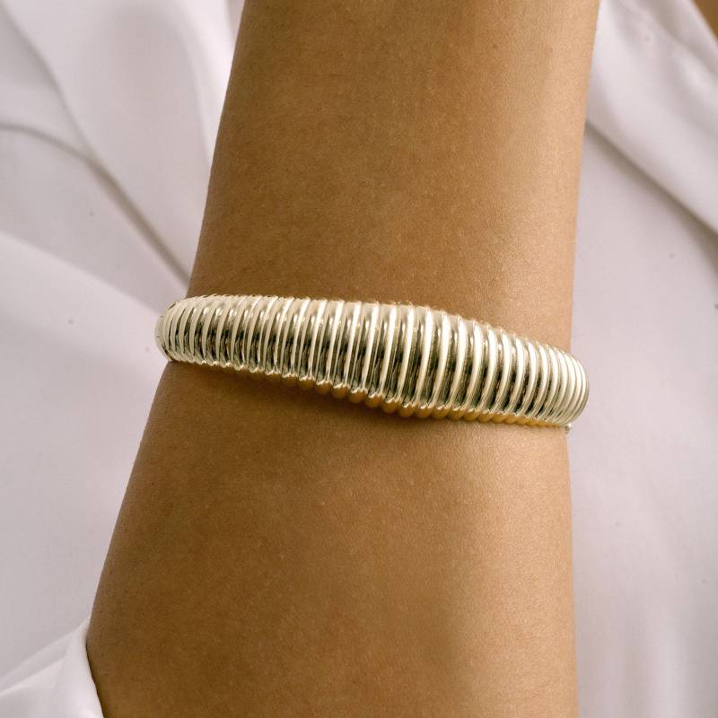 14K Solid Gold Croissant Armreif Handgemachtes Chunky Cuff Armband von ZelvetiJewelry