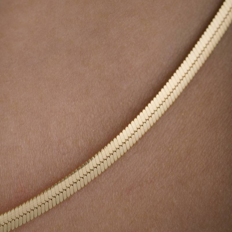 14K Solid Gold Schlangenkette Armband Anklet Handgemachter Schmuck Mit Fischgräte Muster von ZelvetiJewelry