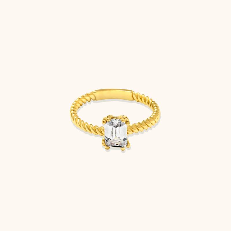 Massiver Gold Verdrehter Smaragdschliff Edelsteinring, Feiner Handgemachter Goldschmuck, Zierlicher Stapelring, Einzigartiges Sommerhochzeitsgeschenk von ZelvetiJewelry