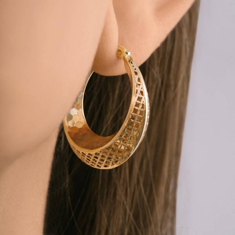 Solid Gold Bienenwabe Käfig Kleine Creolen, Feiner Handgemachter Goldschmuck, 14K Winzige Coole Zierliche Ohrringe, Sommer Hochzeitsgeschenk von ZelvetiJewelry