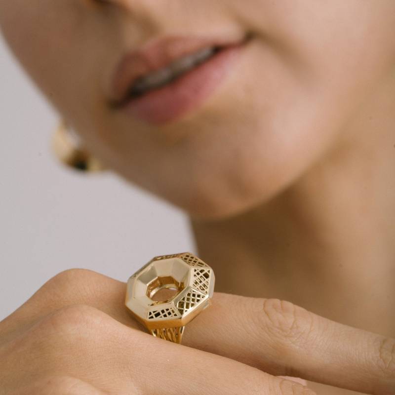 Saturn Hexagon Chuncky Statement Ring, Feiner Handgemachter Maximalist Schmuck, 14K Solid Gold Dicker Cooler Einzigartiges Sommer Hochzeitsgeschenk von ZelvetiJewelry
