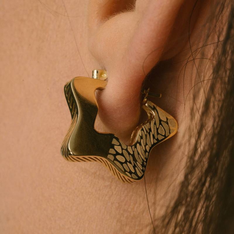 Stern Hoop Leopard Rosette Ohrringe, Feiner Handgemachter Schmuck, 14K Solid Gold Chunky Cool Statement Sommer Hochzeitsgeschenk von ZelvetiJewelry