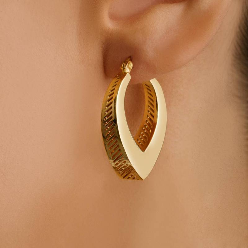 V Förmige Mutige Huggie Hoop Ohrringe, Feiner Handgemachter Schmuck, 14K Solid Gold Gebogene Klobige Statement Sommer Hochzeitsgeschenk von ZelvetiJewelry