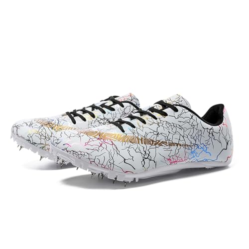 Zelzen Spiked Leichtathletikschuhe 8 Spikes, Sprint Mittelstrecke Leichtathletikschuhe, Herren Spiked Trainer, Leichte rutschfeste Sprintschuhe für Männer,Frauen,Junioren(36,Weiß) von Zelzen