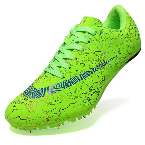 Zelzen Spiked Leichtathletikschuhe 8 Spikes, Sprint Mittelstrecke Leichtathletikschuhe, Herren Spiked Trainer, Leichte rutschfeste Sprintschuhe für Männer,Frauen,Junioren(41,Grün) von Zelzen