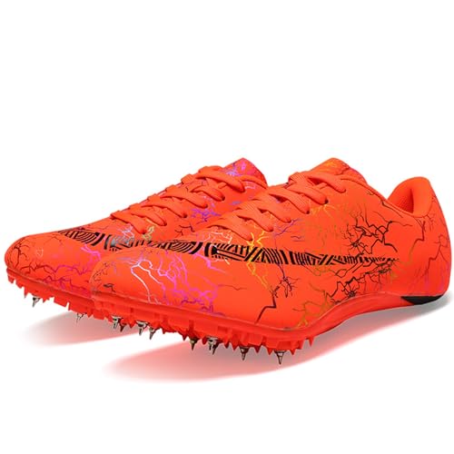 Zelzen Spiked Leichtathletikschuhe 8 Spikes, Sprint Mittelstrecke Leichtathletikschuhe, Herren Spiked Trainer, Leichte rutschfeste Sprintschuhe für Männer,Frauen,Junioren(41,Orange) von Zelzen