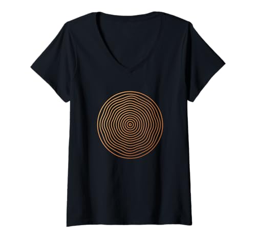 Damen Konzentrische Baumringe Kreis Minimal Linienmuster Druck T-Shirt mit V-Ausschnitt Damen Konzentrische Baumringe Kreis Minimal Linienmuster Druck T-Shirt mit V-Ausschnitt von Zen Circles