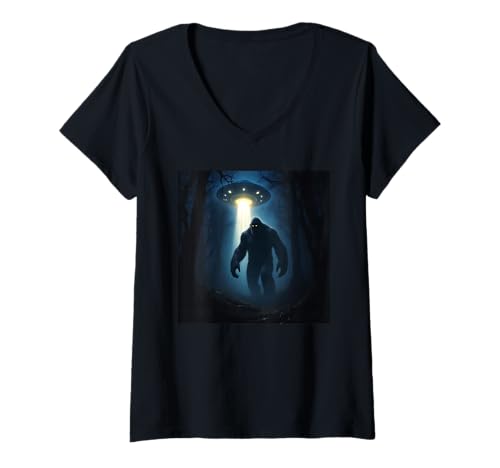 Damen Bigfoot Alien Kontakt T-Shirt mit V-Ausschnitt Damen Bigfoot Alien Kontakt T-Shirt mit V-Ausschnitt von Zen Creations