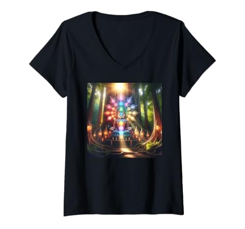 Damen Chakra Buddha im Wald T-Shirt mit V-Ausschnitt von Zen Creations