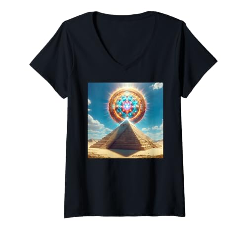 Damen Pyramide Heilige Geometrie Namaste T-Shirt mit V-Ausschnitt von Zen Creations