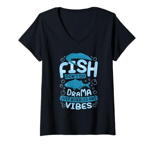 Damen Fische Machen kein Drama nur Blasen und Stimmung T-Shirt mit V-Ausschnitt Damen Fische Machen kein Drama nur Blasen und Stimmung T-Shirt mit V-Ausschnitt von Zen Flossen