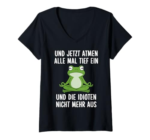 Damen Lustiger meditierender Frosch "Breathe In Not Out" sarkastisches Design T-Shirt mit V-Ausschnitt Damen Lustiger meditierender Frosch "Breathe In Not Out" sarkastisches Design T-Shirt mit V-Ausschnitt von Zen Frog Club Breathe In Positivity Idiots Squad
