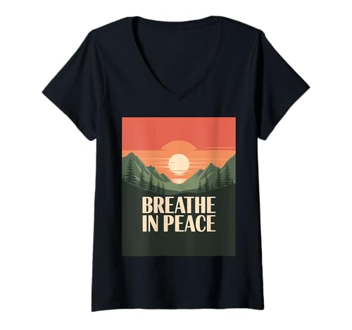 Damen Achtsamkeit Meditation Berg Sonnenaufgang T-Shirt mit V-Ausschnitt Damen Achtsamkeit Meditation Berg Sonnenaufgang T-Shirt mit V-Ausschnitt von Zen Mind Peaceful Apparel