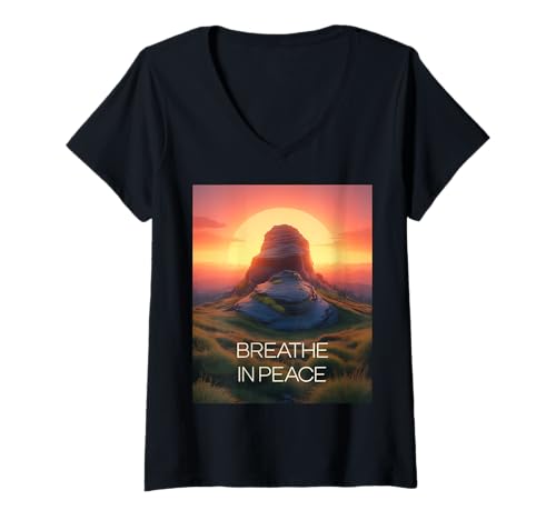 Damen Achtsamkeit Meditation Berg Sonnenaufgang T-Shirt mit V-Ausschnitt Damen Achtsamkeit Meditation Berg Sonnenaufgang T-Shirt mit V-Ausschnitt von Zen Mind Peaceful Apparel