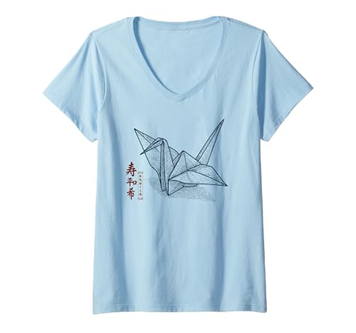 Damen Origami Kranich - Japanisches Kanji für Frieden & Hoffnung T-Shirt mit V-Ausschnitt Damen Origami Kranich - Japanisches Kanji für Frieden & Hoffnung T-Shirt mit V-Ausschnitt von Zen Spirit Designs