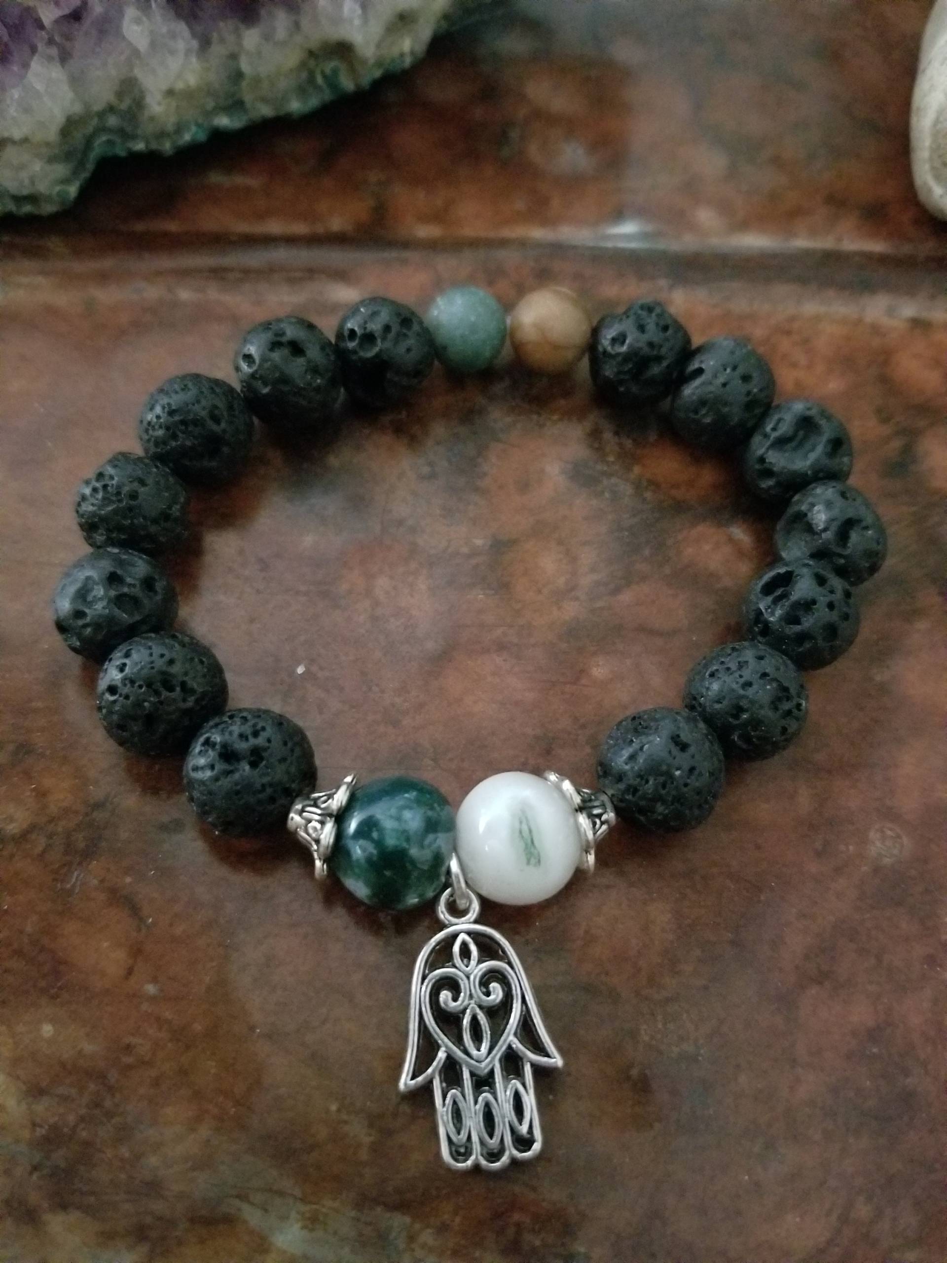 Ozean Jaspis Und Lava Stein Armband Mit Fatima Charme Ozean Jaspis Und Lava Stein Armband Mit Fatima Charme von ZenBabe