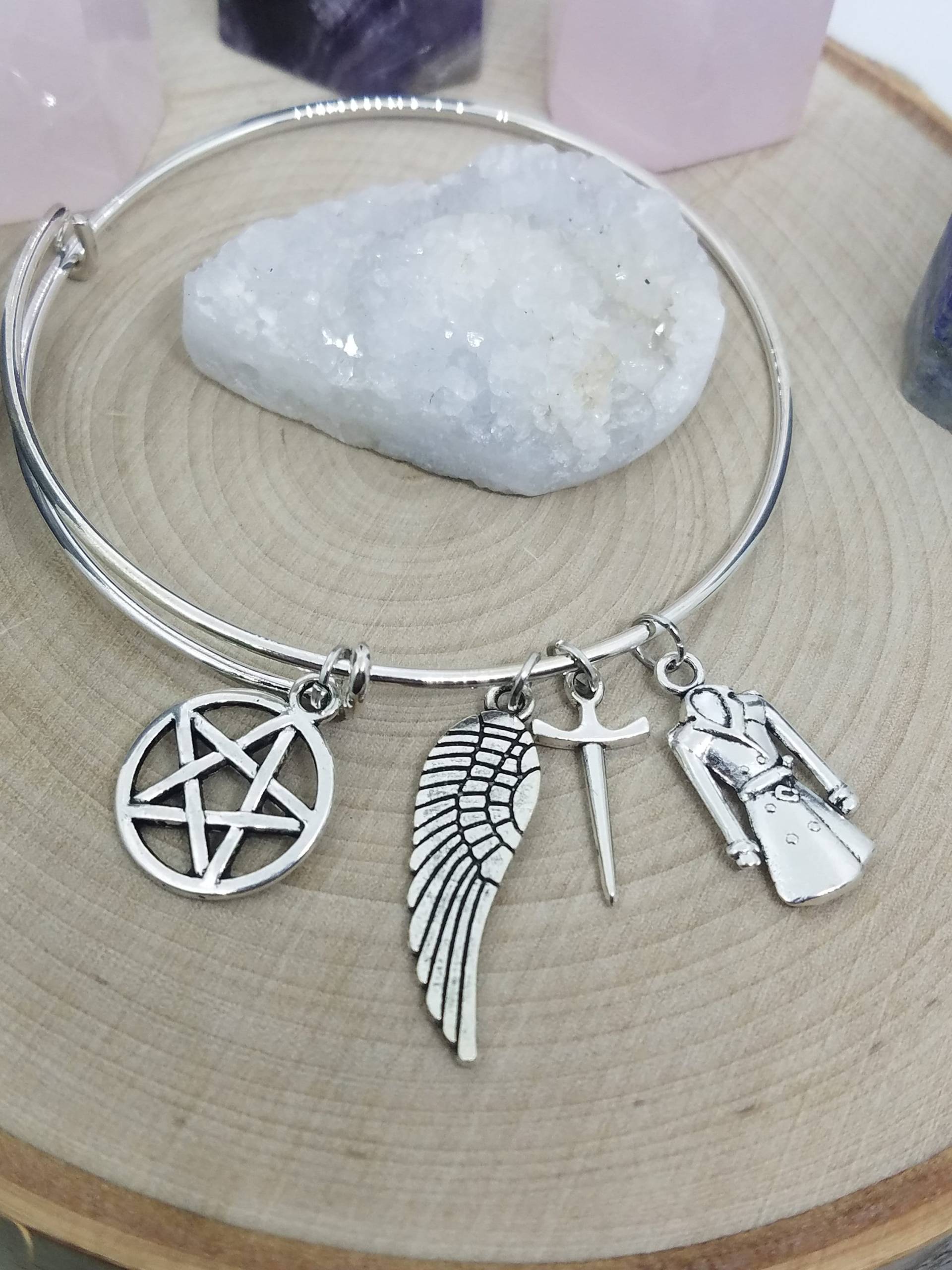 Castiel Silber Charm Armreif Übernatürliches Engelsflügel Armband Castiel Silber Charm Armreif Übernatürliches Engelsflügel Armband von ZenSationalGifts