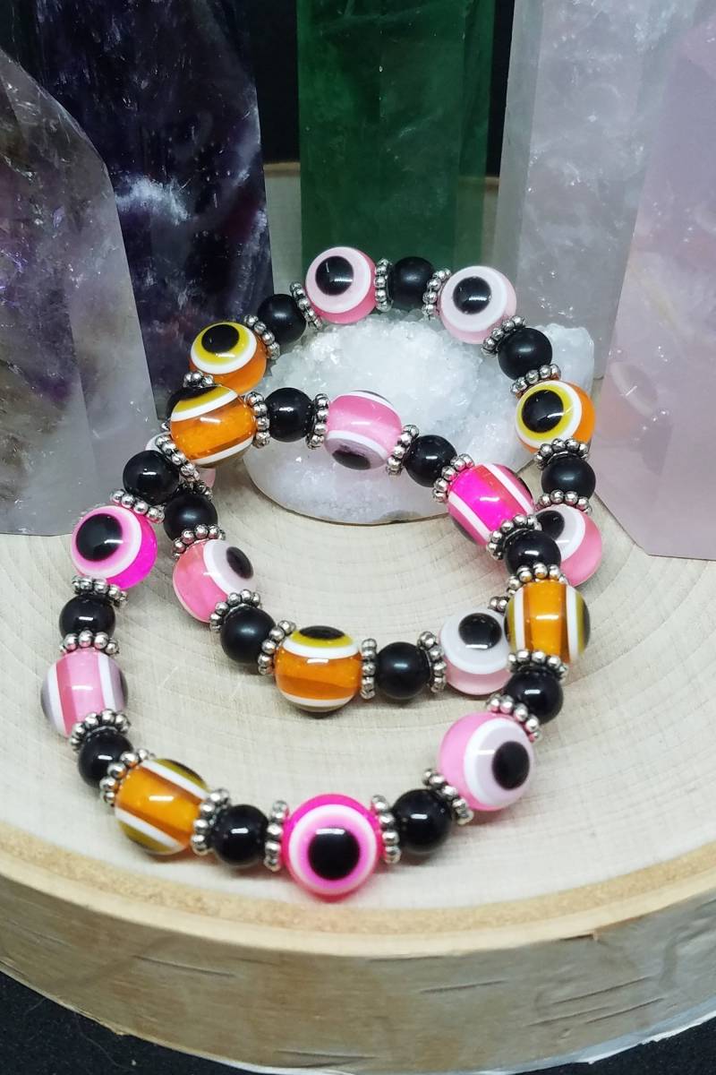 Evil Eye Perlen Armband Pink & Orange Schutz Schmuck Evil Eye Perlen Armband Pink & Orange Schutz Schmuck von ZenSationalGifts