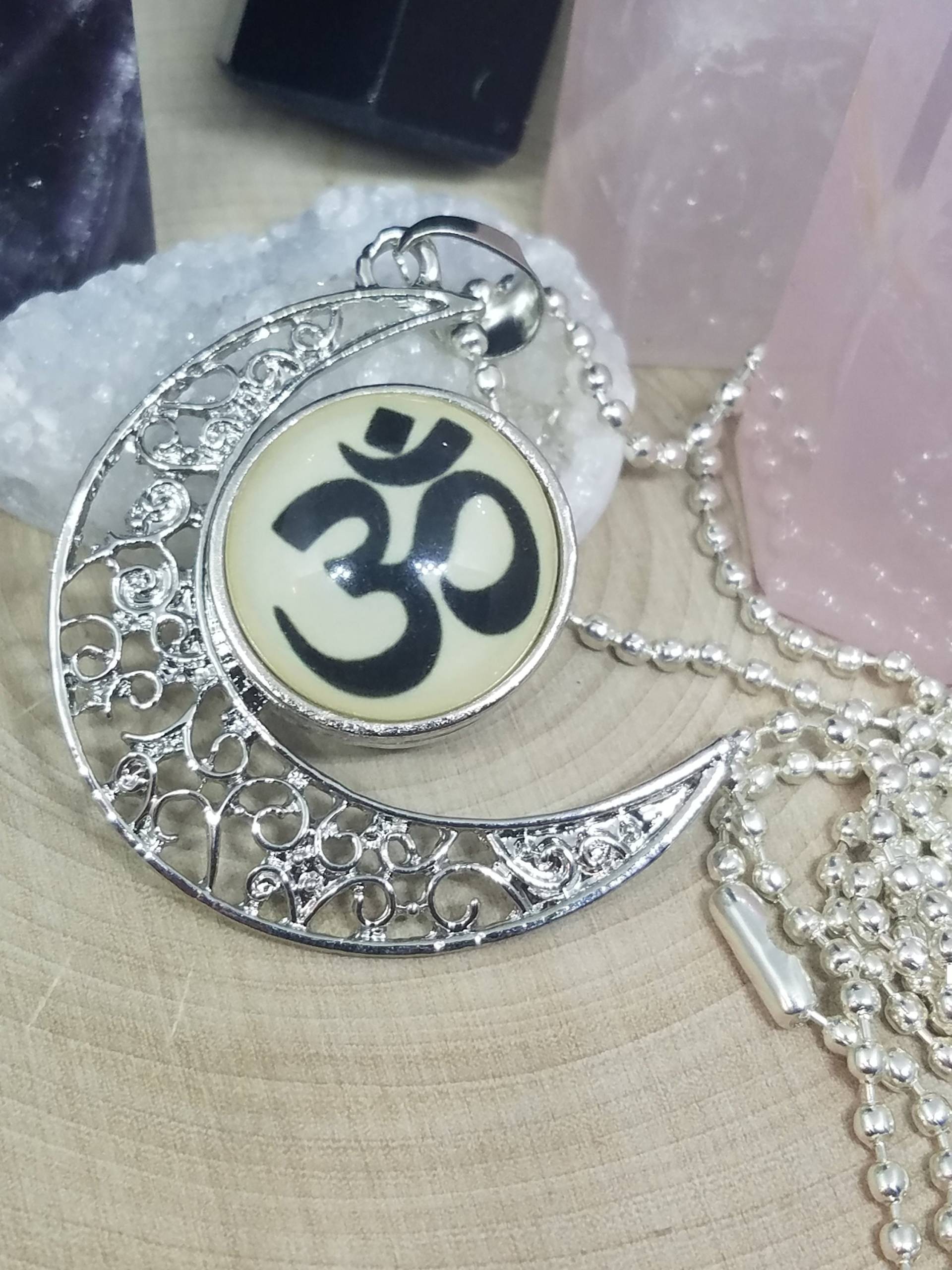 Halbmond Om Anhänger Silber Snap Schmuck, 22 "Kugelkette Halbmond Om Anhänger Silber Snap Schmuck, 22 "Kugelkette von ZenSationalGifts