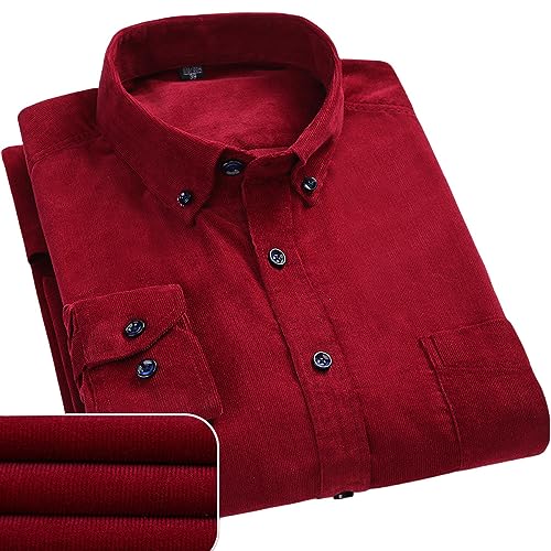 Herren Cordhemden Mit Langen Ärmeln, Slim Fit Revers Trucker Jackenhemd, Rotes, Schweres, Weiches, Warmes Cord Button Down Hemd, Jacken Mit Tasche, Winter Herbst, Lässige Shacket Oberteile, Xs 3Xl von ZenaHa