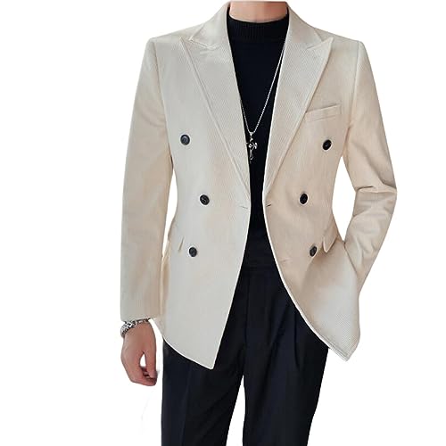 ZenaHa Blazer Herren, Elegante Cord Blazer Anzugjacke, Slim Fit Anzugjacke, Zweireihiger Anzugmantel, Trendige Freizeitjacke, Hochzeitsfeier, Smoking Dinnerjacke, Beige, XXL von ZenaHa