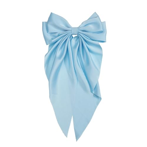 Haarspange mit Schleife, Jumbo, seidige Satin-Schleife, Haarspange mit langem Schwanz, für Damen und Mädchen, große französische Metall-Haarspangen und Haar-Accessoires (Hellblau) von Zenarao