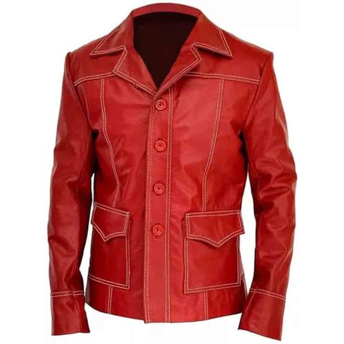 Zeniella Fight Club Brad Pitt Tyler Durden Jacke aus echtem Leder, Rot, Rot/Ausflug, einfarbig (Getaway Solids), L von Zeniella