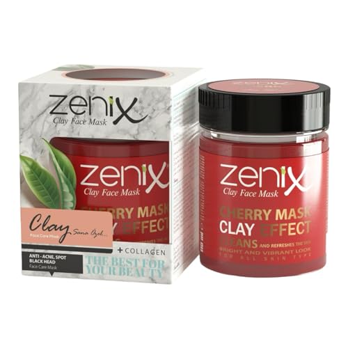 Zenix Clay Face Mask Cherry 190gr | Gesichtsmaske mit Tonerde | Gesichtskur mit Kirschkern Öl | Gesichtspflege für Männer & Frauen - gegen Pickel, Mitesser und Unreinheiten | Kil Maskesi von Zenix