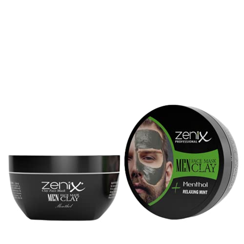 Zenix Men Face Mask Clay Menthol 350gr | Gesicht Maske mit Tonerde | Gesichtskur mit erfrischendem Menthol | Gesichtspflege für Männer - gegen Pickel, Mitesser und Unreinheiten von zenix