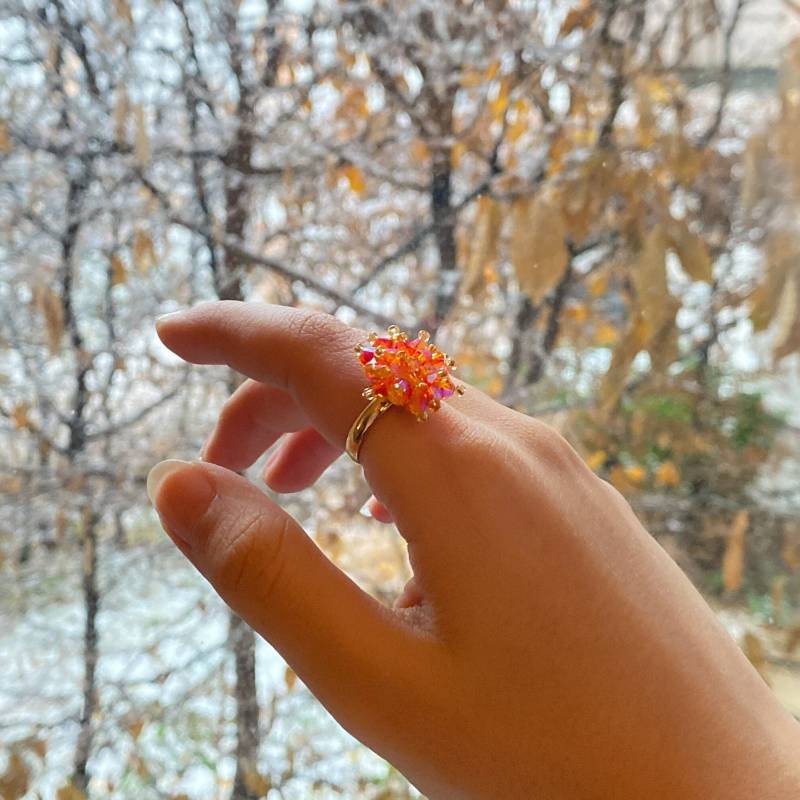 Pfirsich Melba Ring - Handgemachter Schmuck Kristall Perlen von ZenjaCrafts