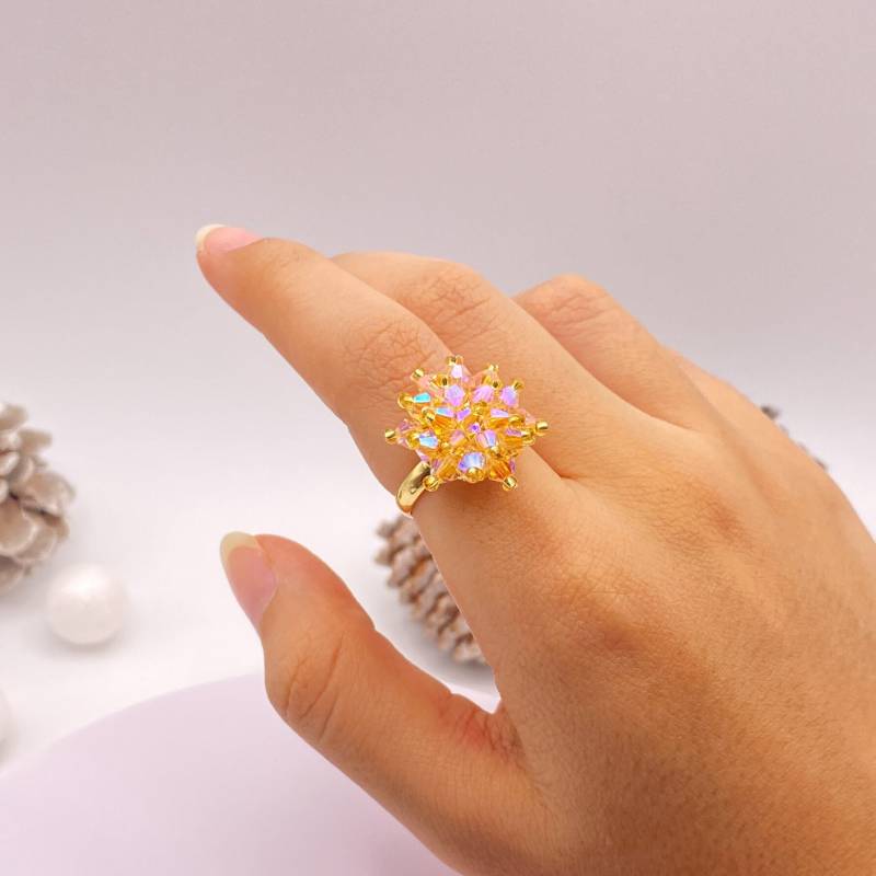 Swarovski Kristall Ring 24K Vergoldetes Verstellbares Band von ZenjaCrafts