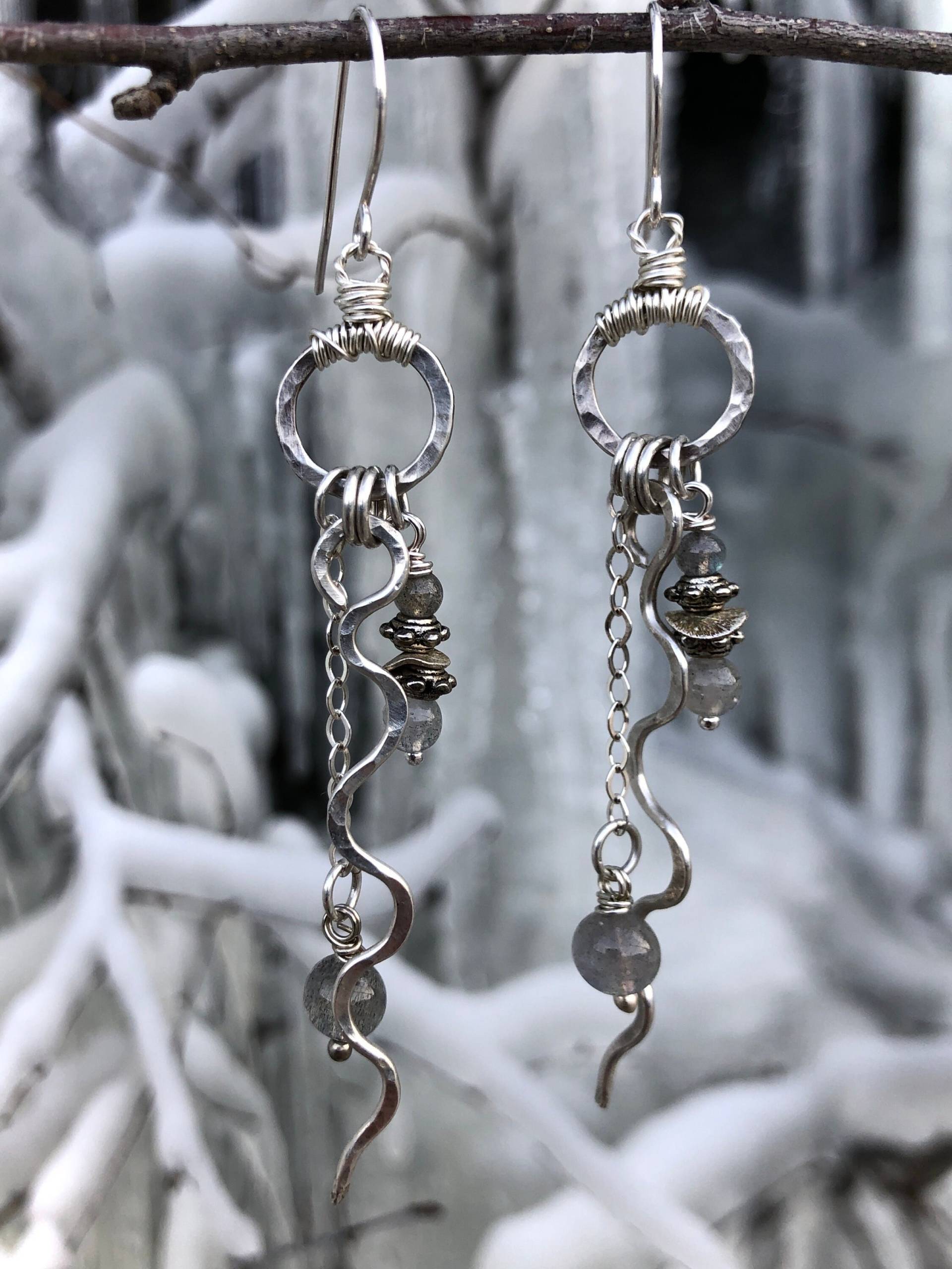 Handgemachte Sterling Silber Ice Fall Baumelnde Ohrringe Mit Kettchen Und Labradorit, Geschenk Für Sie Handgemachte Sterling Silber Ice Fall Baumelnde Ohrringe Mit Kettchen Und Labradorit, Geschenk Für Sie von ZenlemonArts