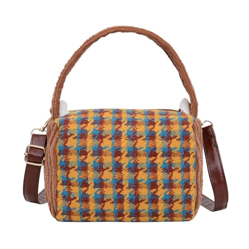 Koreanischen Stil Frauen Woolen Kleine Handtasche Vintage Hahnentritt Muster Schulter Umhängetasche Geldbörse Mit Abnehmbarem Riemen von Zenlir