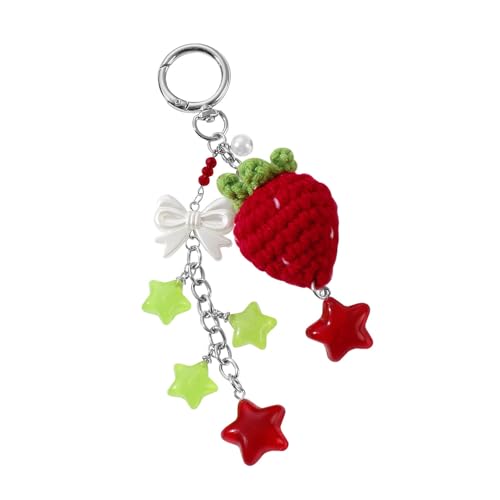 Zenlir Häkeln Erdbeerbögen Schlüsselbund Handgefertigtes Bagbeutel Accessoire Geschenkbeutel Dekoration Für Frauen Mädchen Erdbeer Keyring von Zenlir