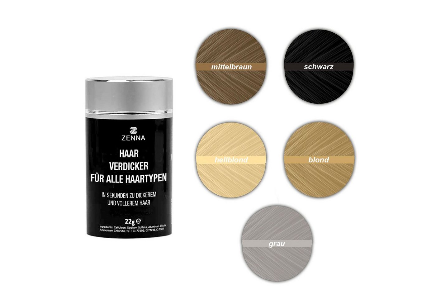 Zenna Volumenpuder Premium Schütthaar Haarpulver Haarauffüller, Streuhaar zur Haarverdichtung, 22g Zenna Volumenpuder Premium Schütthaar Haarpulver Haarauffüller, Streuhaar zur Haarverdichtung, 22g von Zenna