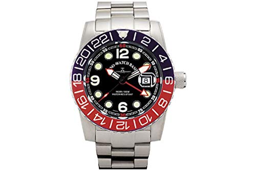 Zeno-Watch - Armbanduhr - Herren - Airplane Diver Quartz GMT Points (Dual Time). Black/Blue/red - 6349Q-GMT-a1-47M von ZENO-WATCH BASEL