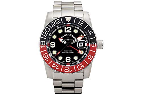 Zeno-Watch - Armbanduhr - Herren - Airplane Diver Quartz GMT Points (Dual Time). Black/red - 6349Q-GMT-a1-7M von ZENO-WATCH BASEL