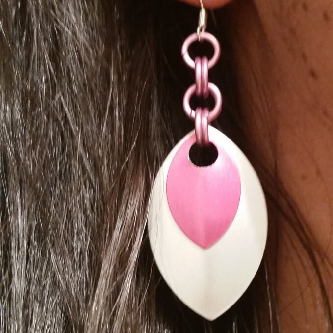 Silber & Rosa Blatt Ohrringe Baumeln von ZenobiaJewels