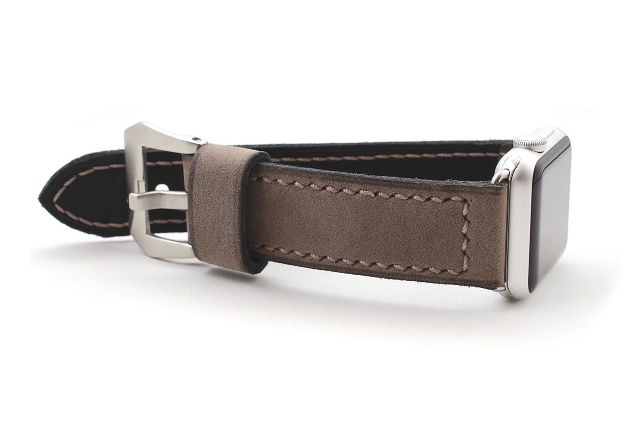 Hand Genähtes Graues Lederarmband Für Apple Uhr, Personalisiert von ZenokLeather