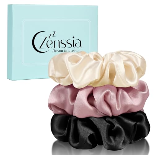 Zenssia Seide Haargummis für Haare, Scrunchies aus Maulbeerseide für Frauen und Mädchen, Seide Haarringe Scrunchies Haargummis für dickes und lockiges Haar, Schwarz Altrosa Champagner Zenssia Seide Haargummis für Haare, Scrunchies aus Maulbeerseide für Frauen und Mädchen, Seide Haarringe Scrunchies Haargummis für dickes und lockiges Haar, Schwarz Altrosa Champagner von Zenssia